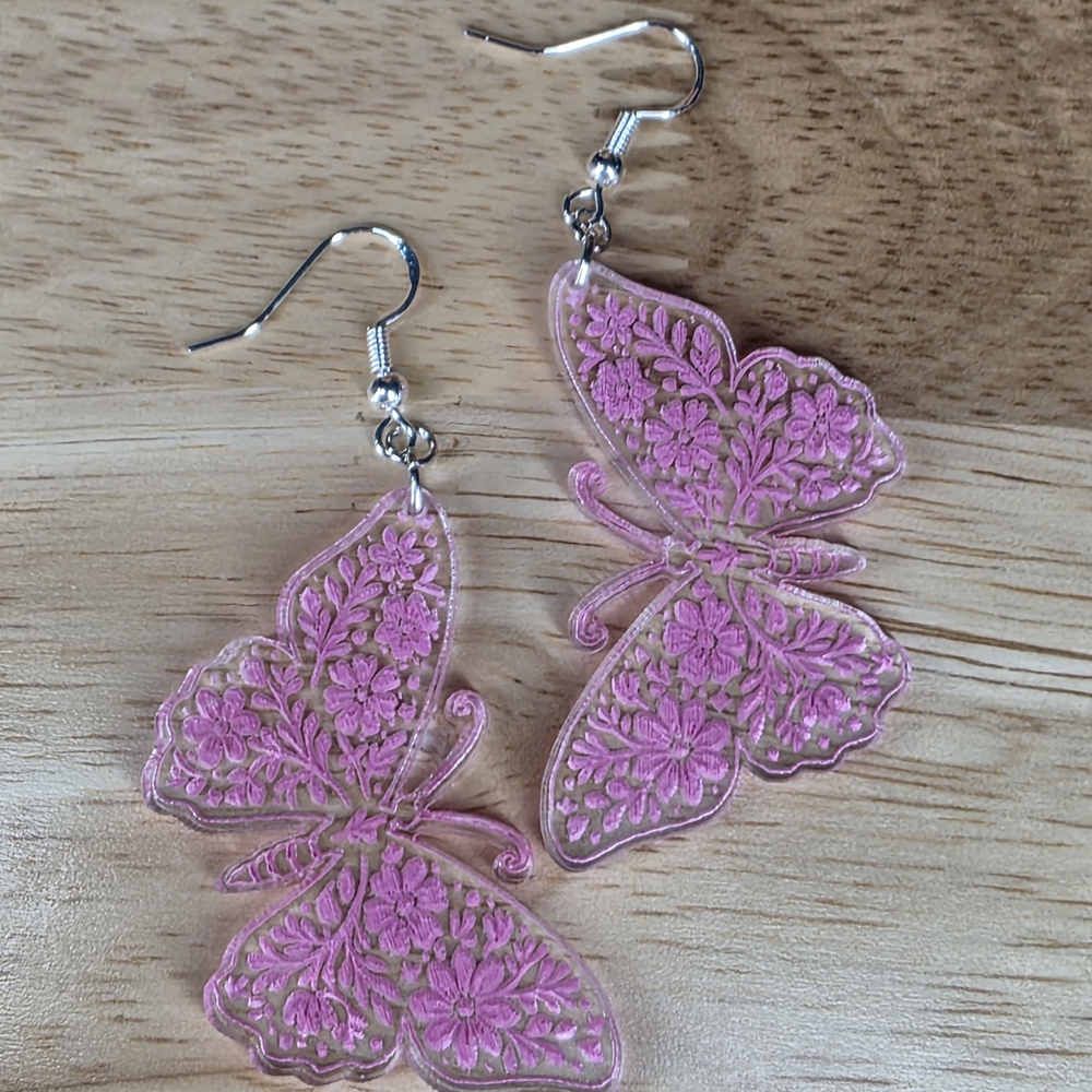 Pink Butterfly Dangle Earrings - Picture 1 of 2